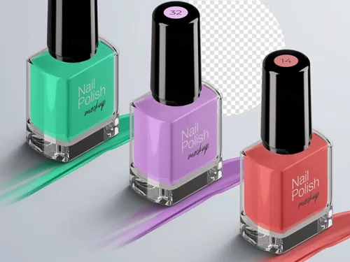 指甲油化妆品包装设计提案样机PSD模板 Cosmetic mockup nail polish bottle packaging