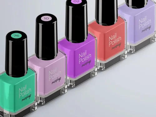 指甲油化妆品包装设计提案样机PSD模板 Cosmetic mockup nail polish bottle packaging