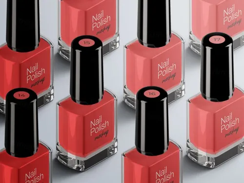 指甲油化妆品包装设计提案样机PSD模板 Cosmetic mockup nail polish bottle packaging