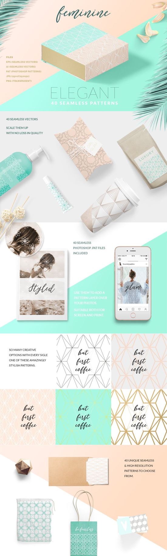 优雅的女性主题的线型图案 Feminine Elegant