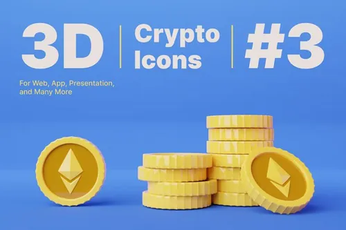 三维渲染卡通以太坊加密货币金币3D插画图标素材 3D Eth