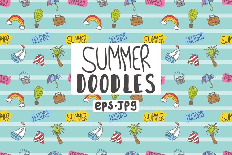 夏天手绘涂鸦图案 Hand drawn doodle sum