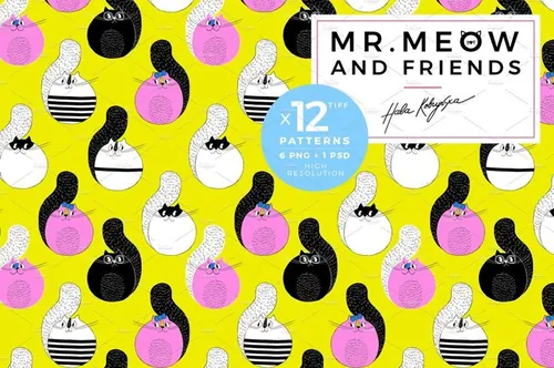 矢量猫先生高品质无缝背景纹理Friends pattern