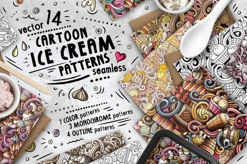 14款手绘风冰淇淋无缝背景纹理Patterns Pack