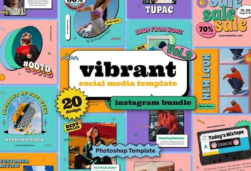 夏季充满活力的Ins新媒体广告宣传设计模板素材 Vibran