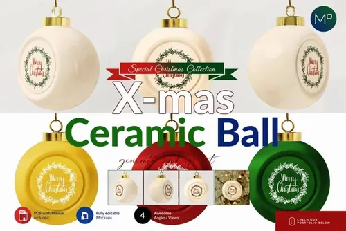 圣诞节陶瓷球节日装饰元素样机素材 Ceramic X-mass Ball Mock-ups