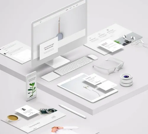 单色白色等距设备和UI元素样机 UI Monochrome Psd Devices Pack Vol2