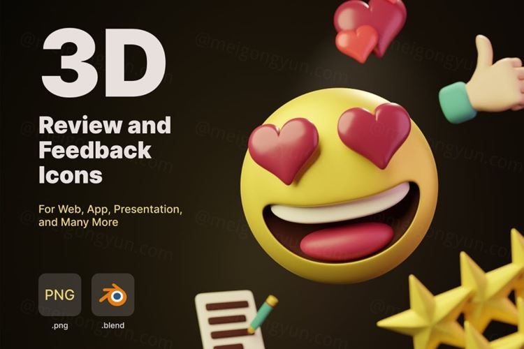 三维渲染卡通emoji表情点赞阅读数3D图标素材 3D Re