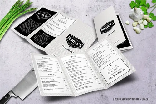 极简主义折页菜单模板 elements-minimal-a4-trifold-menu-2-color-versions-3GVESU...