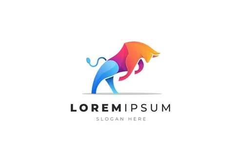 渐变多彩斗牛动物LOGO商标矢量素材 Logo illustration gradient colorful style
