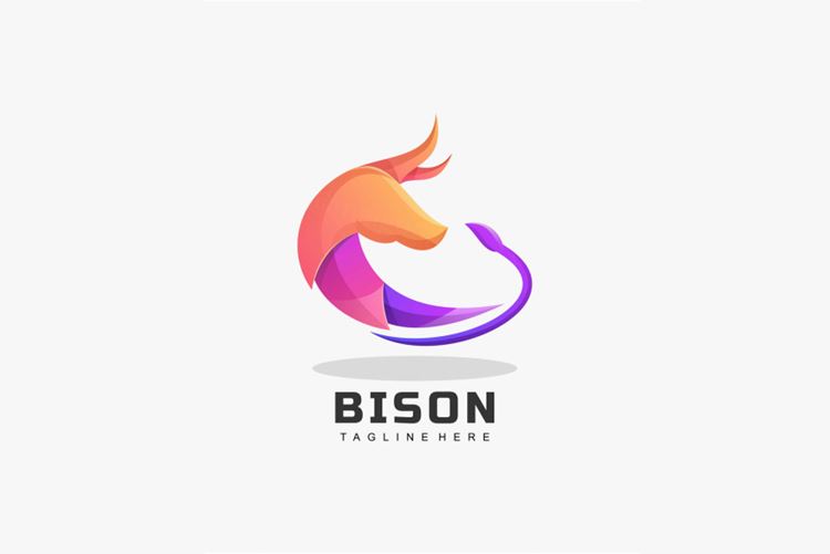 渐变多彩野牛动物LOGO商标矢量素材 Logo illustration gradient colorful style