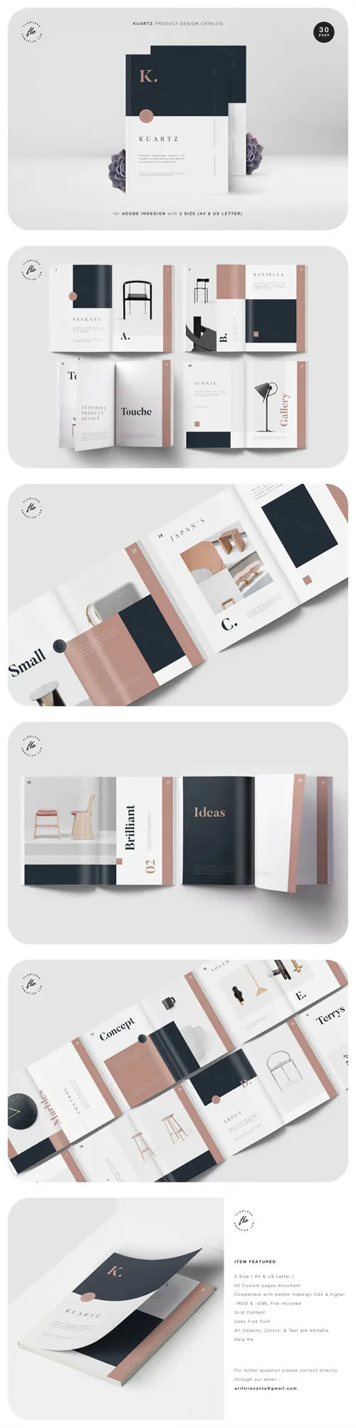 现代简约专业的杂志A4模板素材 KUARTZ Product Design Catalog