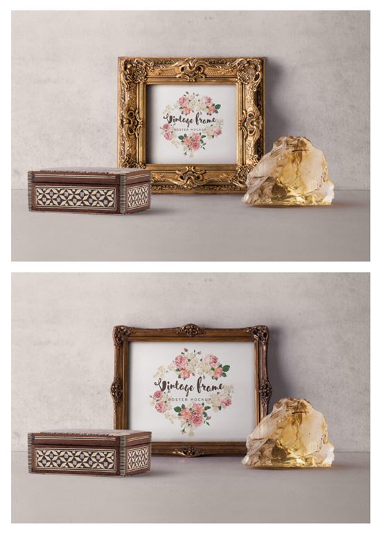 老式黄金图片psd框架样机 Vintage Picture Frame Mockup Vol2