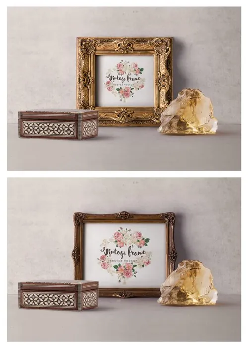 老式黄金图片psd框架样机 Vintage Picture Frame Mockup Vol2