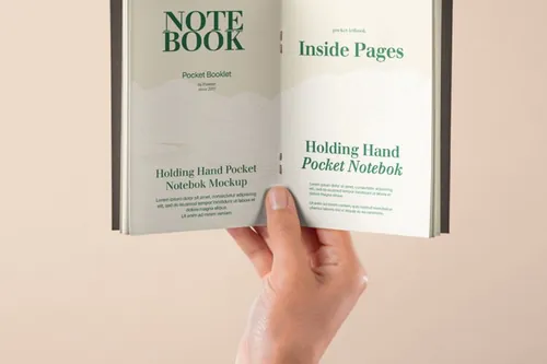 手拿笔记本记事本设计贴图展示样机模板 Hand Holding Psd Notebook Mockup