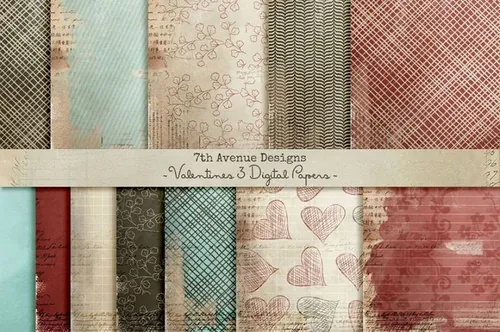 手绘图案复古纹理无缝背景Valentine 3 Digital Papers