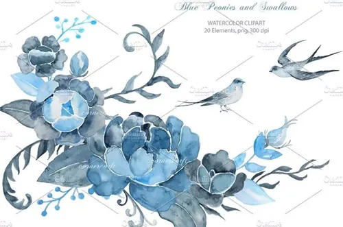 中国风艺术花卉水彩剪贴画 Wedding Clipart B