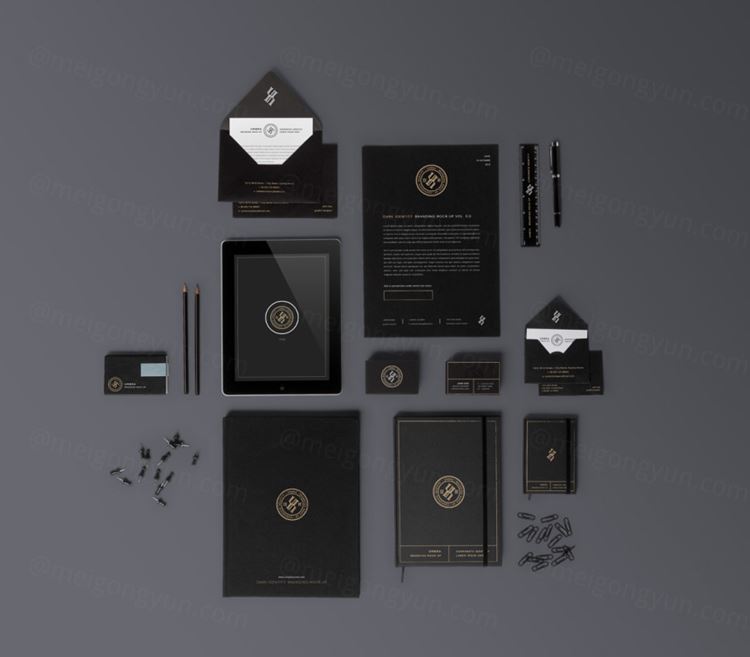 现代黑色系列公司VI提案贴图PSD模板Stationery Branding Mock Up Vol104