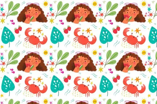 夏季暑假夏天水果饮料女孩夏日装饰无缝拼接图案素材 Summe