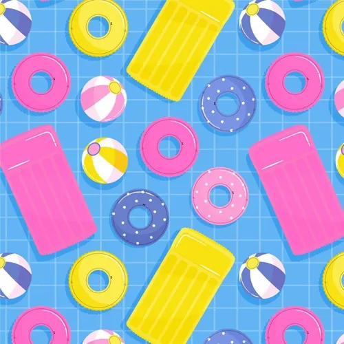 夏季暑假夏天海滩水果饮料火烈鸟夏日装饰无缝拼接图案素材 Su