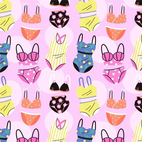 夏季暑假夏天比基尼夏日装饰无缝拼接图案素材 Summer P
