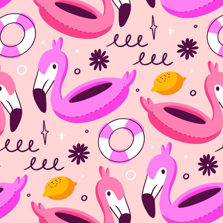 夏季暑假夏天火烈鸟夏日装饰无缝拼接图案素材 Summer P