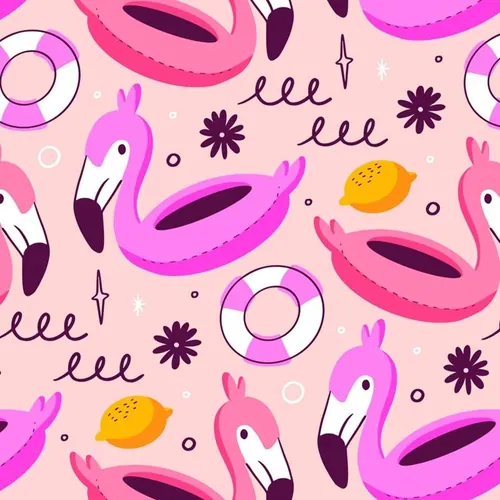 夏季暑假夏天火烈鸟夏日装饰无缝拼接图案素材 Summer P