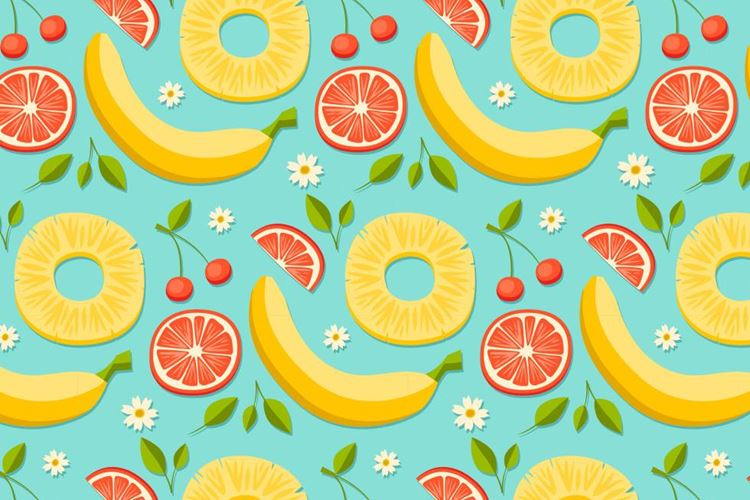 夏季暑假夏天海滩水果饮料火烈鸟夏日装饰无缝拼接图案素材 Su