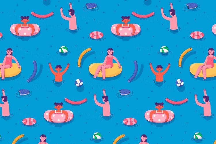 夏季暑假夏天比基尼女孩沙滩男孩夏日装饰无缝拼接图案素材 Su