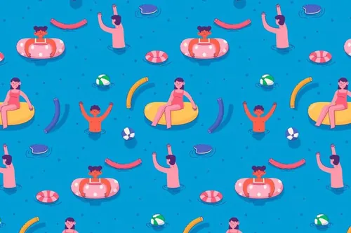 夏季暑假夏天比基尼女孩沙滩男孩夏日装饰无缝拼接图案素材 Su
