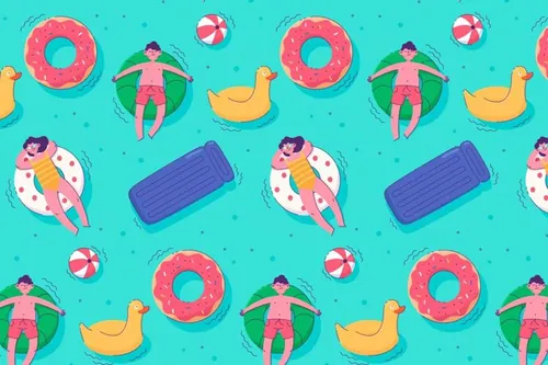 夏季暑假夏天比基尼女孩沙滩男孩夏日装饰无缝拼接图案素材 Su