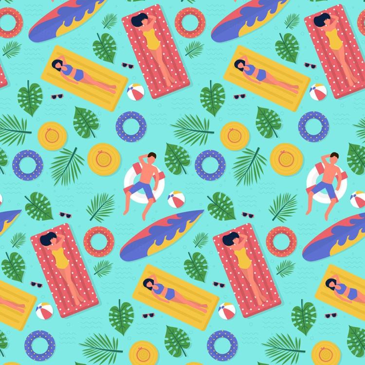 夏季暑假夏天比基尼女孩沙滩短裤男孩夏日装饰无缝拼接图案素材