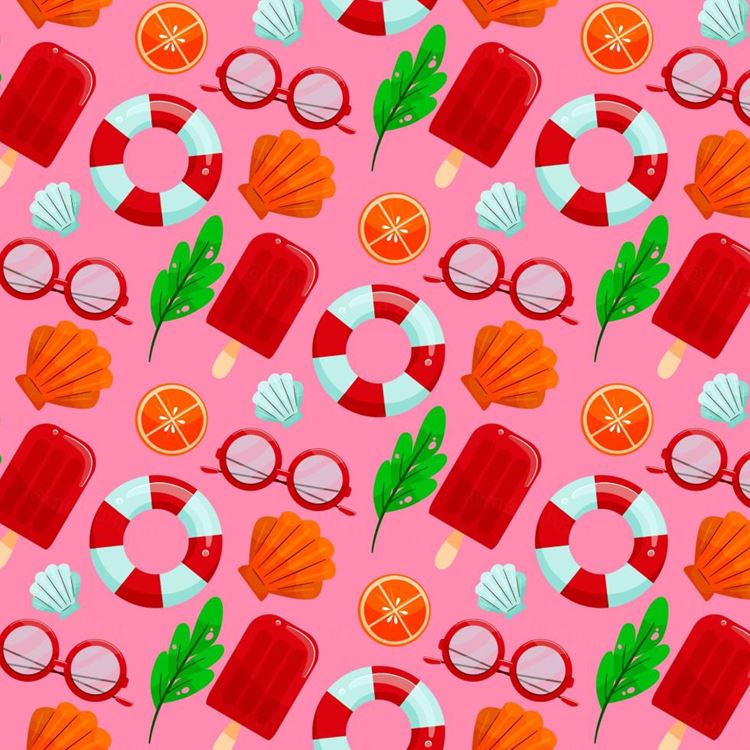 夏季暑假夏天冰淇淋游泳圈太阳镜夏日装饰无缝拼接图案素材 Su