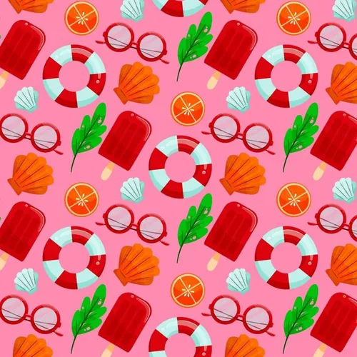 夏季暑假夏天冰淇淋游泳圈太阳镜夏日装饰无缝拼接图案素材 Su