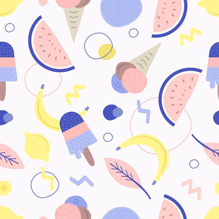 夏季暑假夏天下西瓜冰淇淋夏日装饰无缝拼接图案素材 Summe