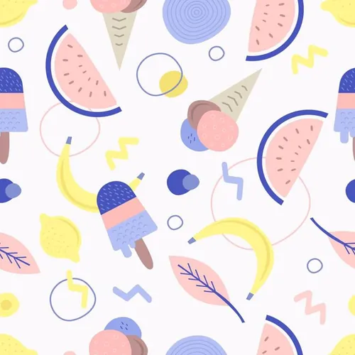 夏季暑假夏天下西瓜冰淇淋夏日装饰无缝拼接图案素材 Summe