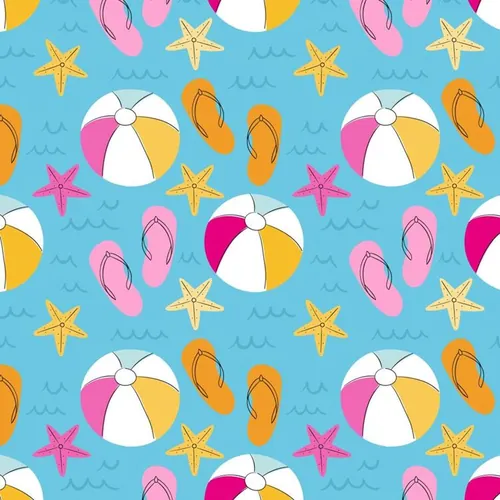 夏季暑假夏天拖鞋水球海星夏日装饰无缝拼接图案素材 Summe