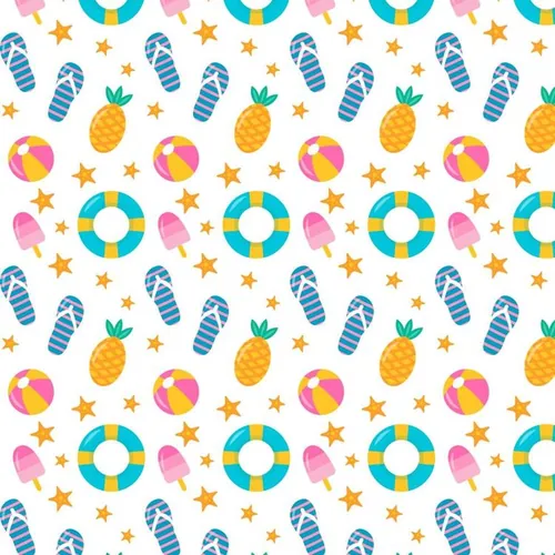 夏季暑假夏天拖鞋游泳圈菠萝夏日装饰无缝拼接图案素材 Summ