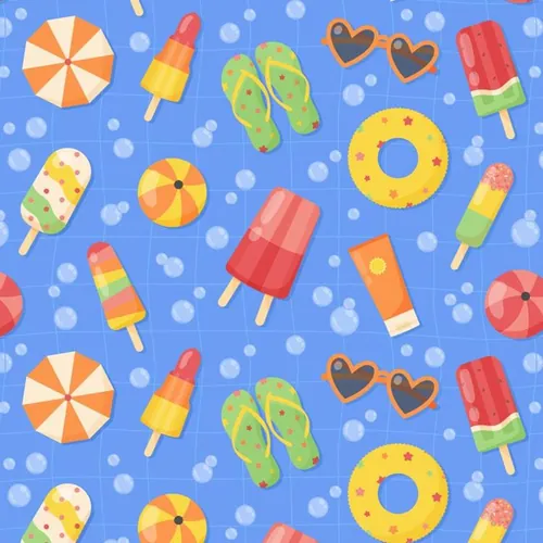 夏季暑假夏天拖鞋冰淇淋游泳圈爱心太阳镜夏日装饰无缝拼接图案素