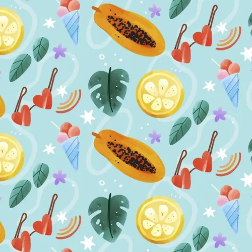 夏季暑假夏天棕榈叶爱心太阳镜柠檬夏日装饰无缝拼接图案素材 S