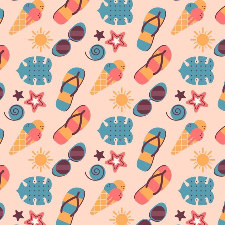 夏季暑假夏天拖鞋太阳镜沙滩夏日装饰无缝拼接图案素材 Summ