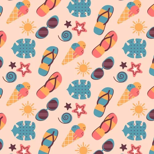 夏季暑假夏天拖鞋太阳镜沙滩夏日装饰无缝拼接图案素材 Summ
