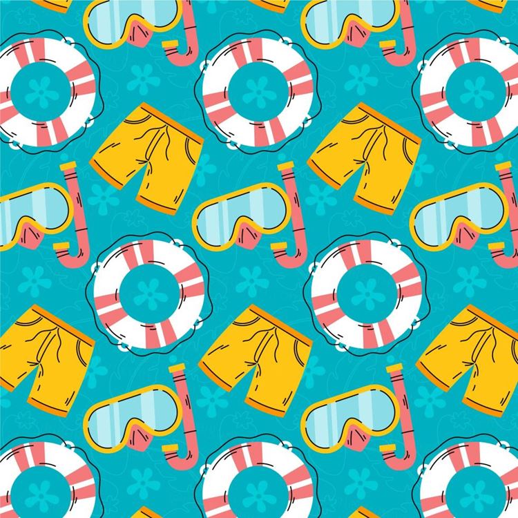 夏季暑假夏天泳裤游泳圈潜水镜夏日装饰无缝拼接图案素材 Sum