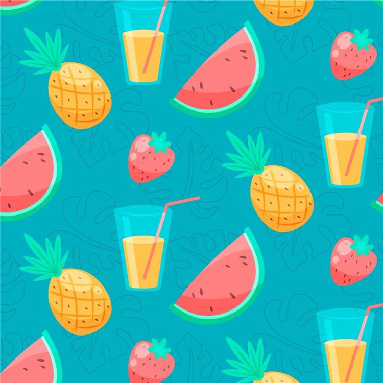 夏季暑假夏天西瓜菠萝草莓饮料夏日装饰无缝拼接图案素材 Sum
