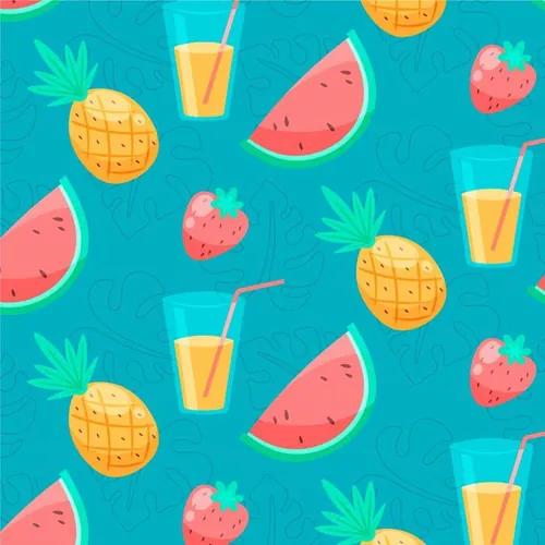 夏季暑假夏天西瓜菠萝草莓饮料夏日装饰无缝拼接图案素材 Sum