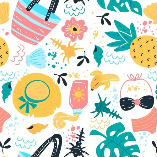 夏季暑假夏天菠萝太阳镜遮阳帽夏日装饰无缝拼接图案素材 Sum