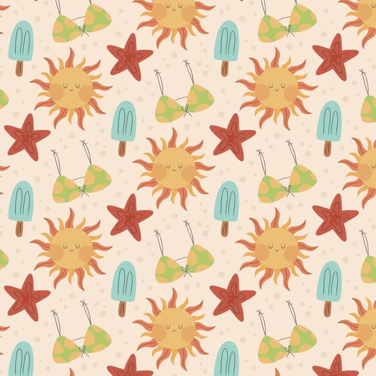 夏季暑假夏天冰淇淋比基尼夏日装饰无缝拼接图案素材 Summe