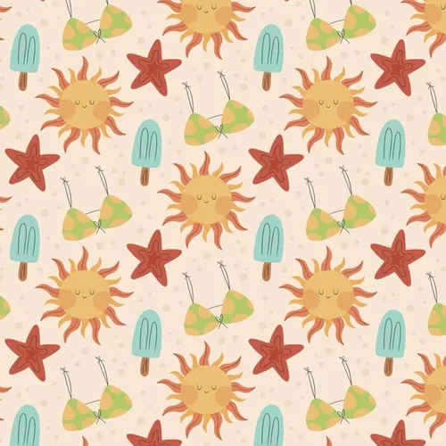 夏季暑假夏天冰淇淋比基尼夏日装饰无缝拼接图案素材 Summe