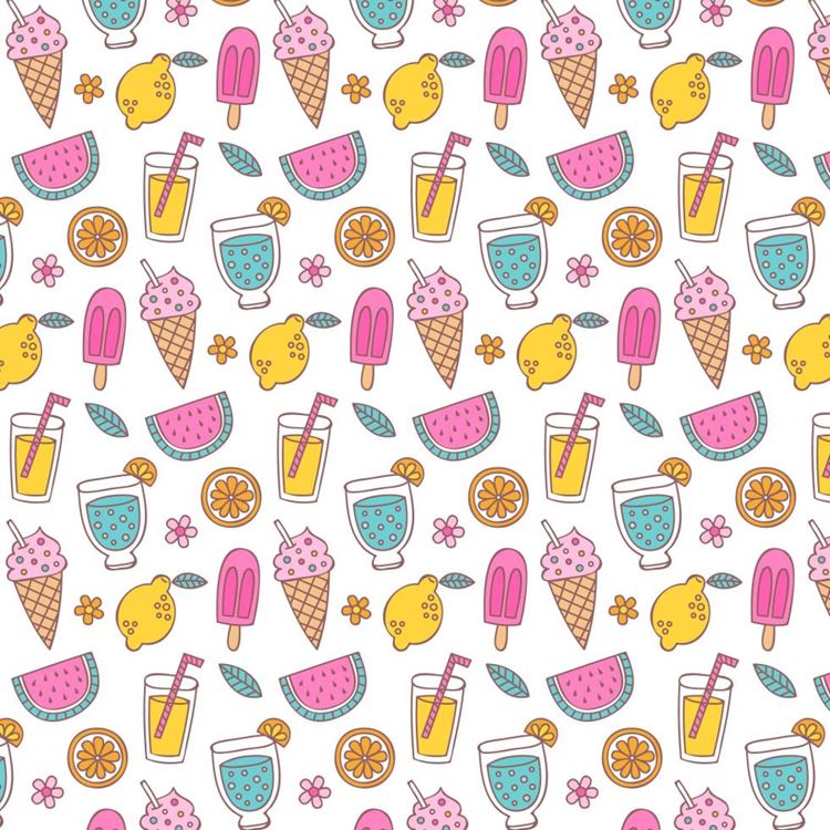 夏季暑假夏天海滩水果饮料火烈鸟夏日装饰无缝拼接图案素材 Su