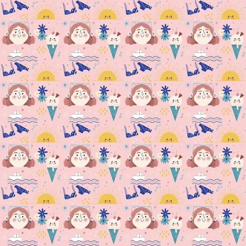 夏季暑假夏天可爱女孩比基尼冰淇淋夏日装饰无缝拼接图案素材 S